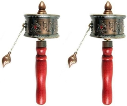 2 X Buddhist Functioning Mini Handheld Prayer Wheel with Scroll