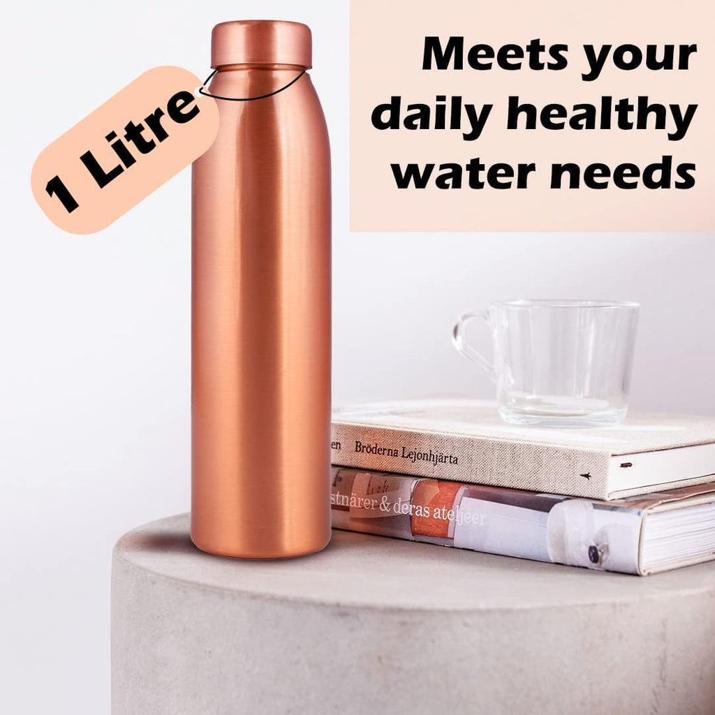 , Copper Water Bottle 1L - Gift Box of 3, Plain 2, Hammered 1, an Ayurvedic Vessel Made of Pure Copper - Helps You Drink More Water with Many Health Benefits