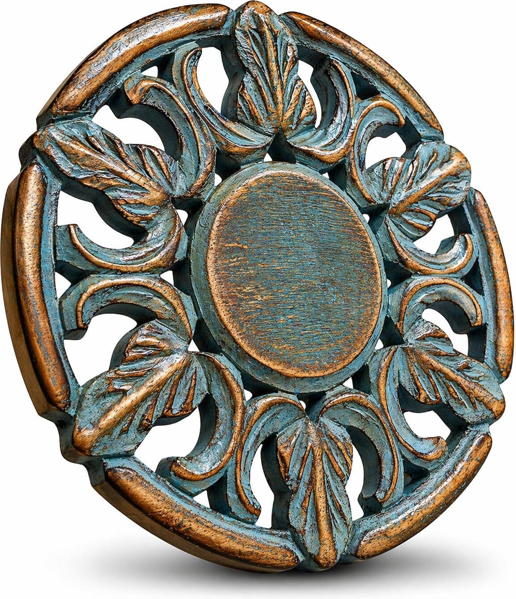 Handmade Wooden Trivet for Hot Dishes Plates & Pots Holder Hot Pad for Kitchen & Dining Table Decor Cookware Heat Resistant Rustic Decorative Carvings Tabletop Home & Dining Table Essentials (Blue)
