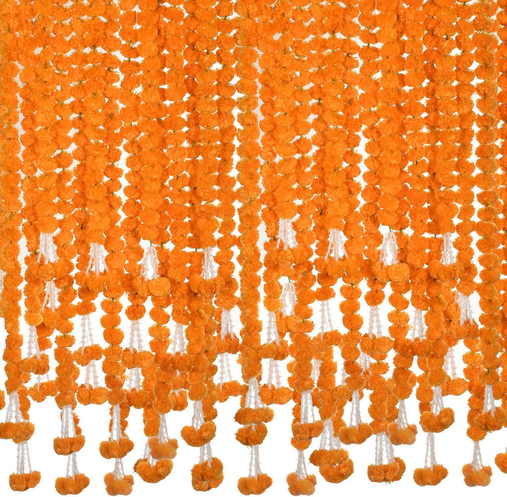 5 PC - 5 Feet Orange Marigold Garland |Indian/American Wedding Party Mantle Decoration, Faux Garlands Wedding Garland, Diwali Decoration, Spring Bush Floral!