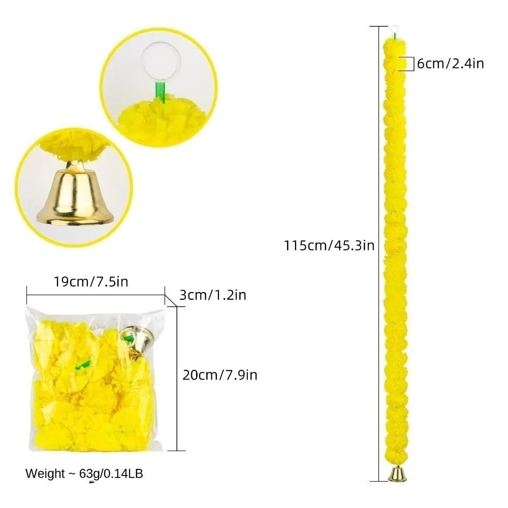 Long Strands Artificial Marigold Garland Indian Décor Pooja Diwali Fiesta Pooja Marigold Flowers Bendable Pooja Wedding