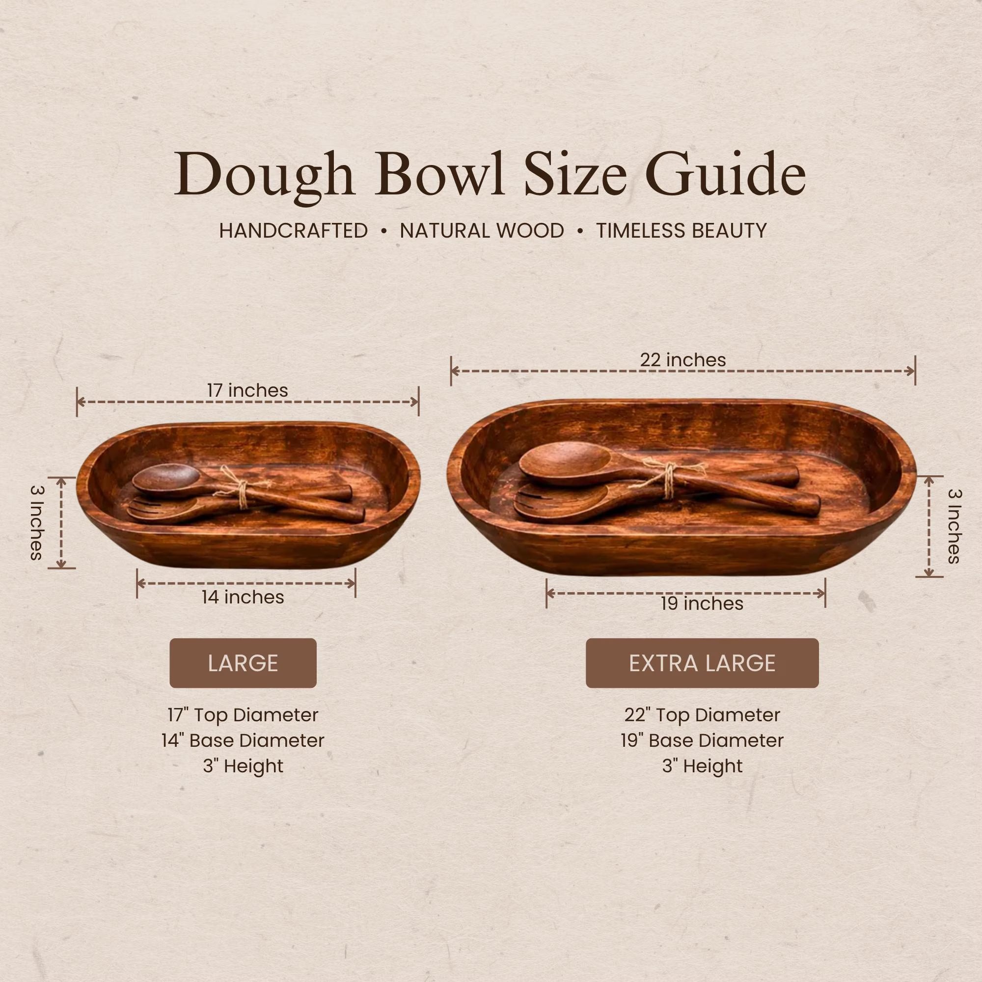 Handmade Dough Bowl: Large and XL Carved Wooden Centerpiece for Thanksgiving Hosting Gift