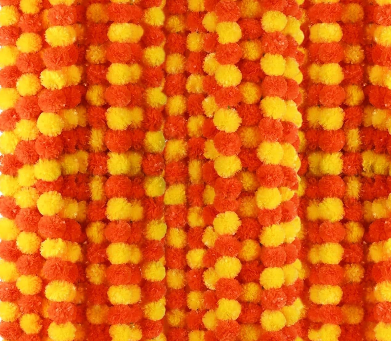 5 PC - 5 Feet Marigold Garland |Indian/American Wedding Party Mantle Decoration, Faux Garlands Wedding Garland, Diwali Decoration, Spring Bush Floral! (Yellow & Dark Orange)