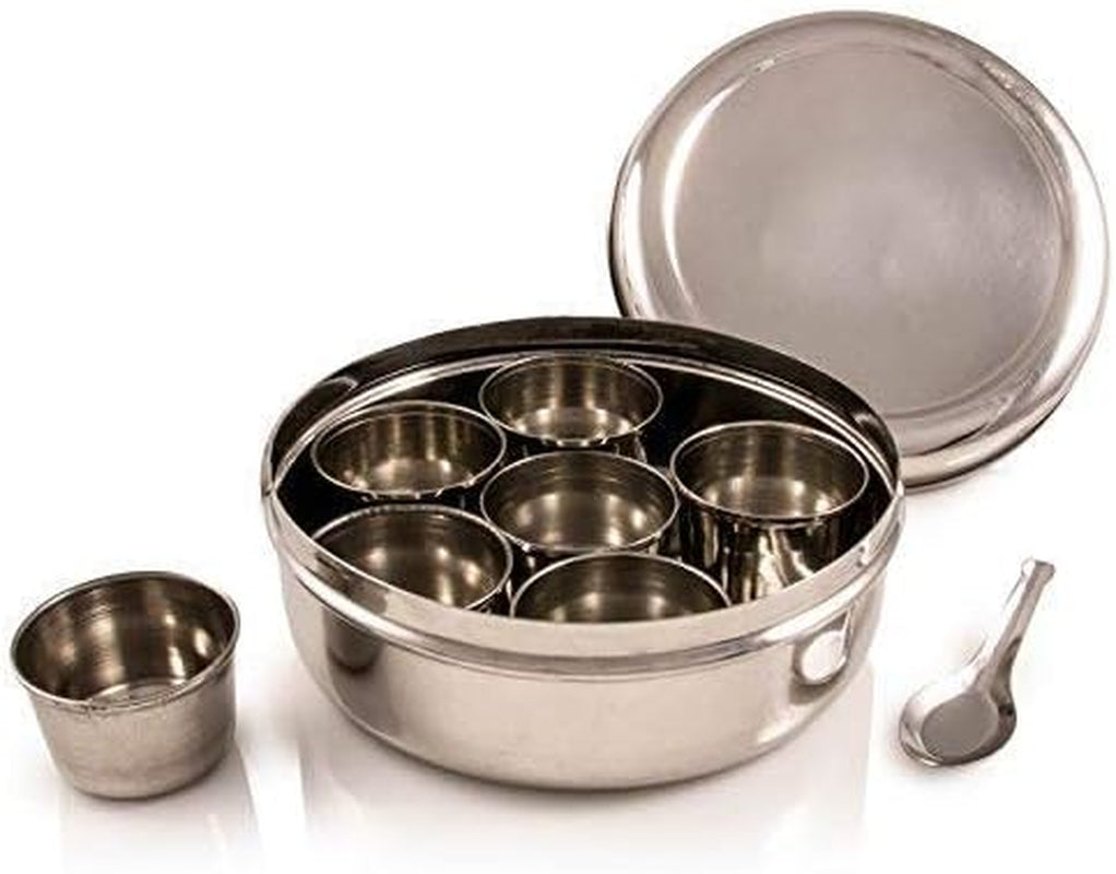 Stainless Steel Masala Dabba Spice Box,Spice Containers Masala Dabba 7 Compartments