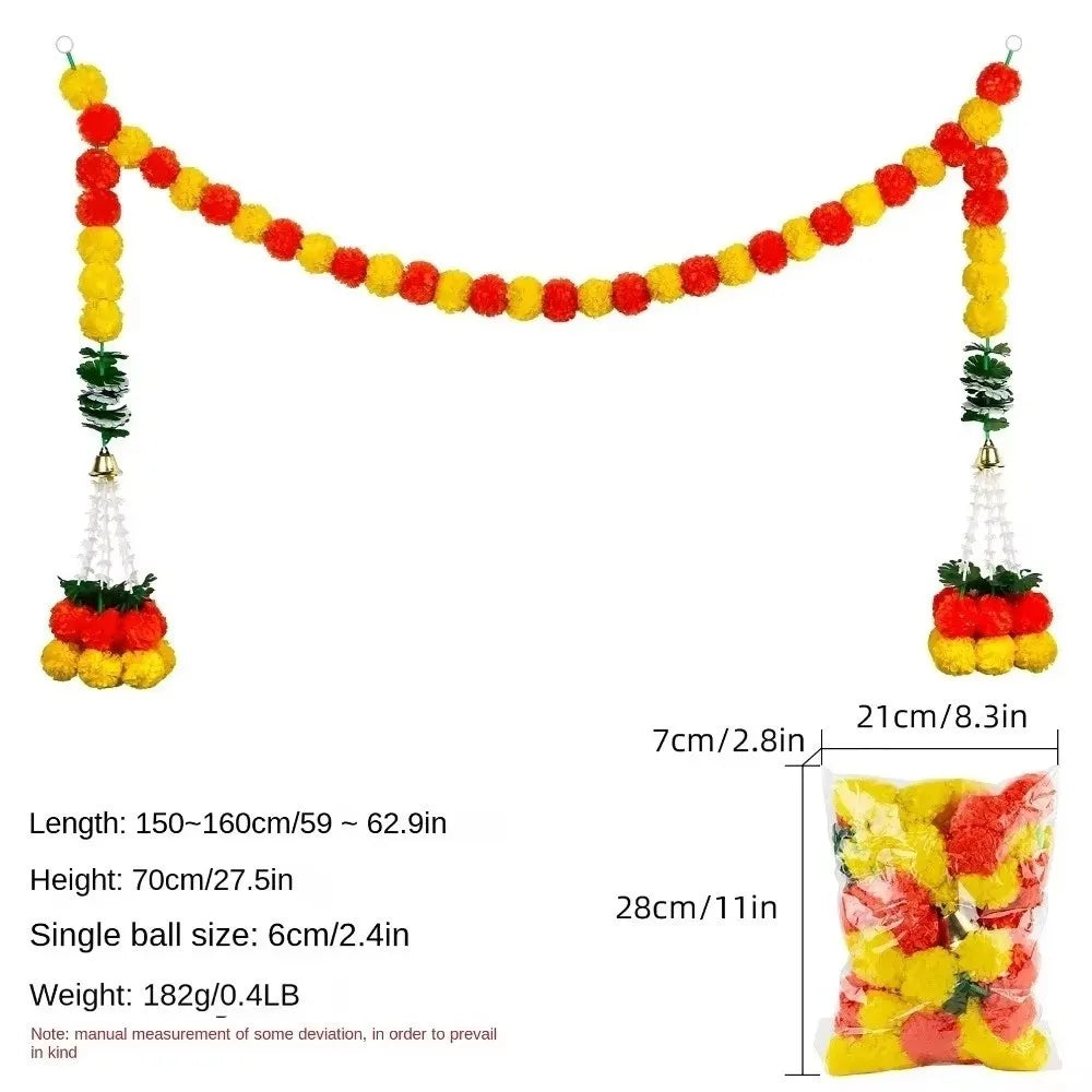 Long Strands Artificial Marigold Garland Indian Décor Pooja Diwali Fiesta Pooja Marigold Flowers Bendable Pooja Wedding