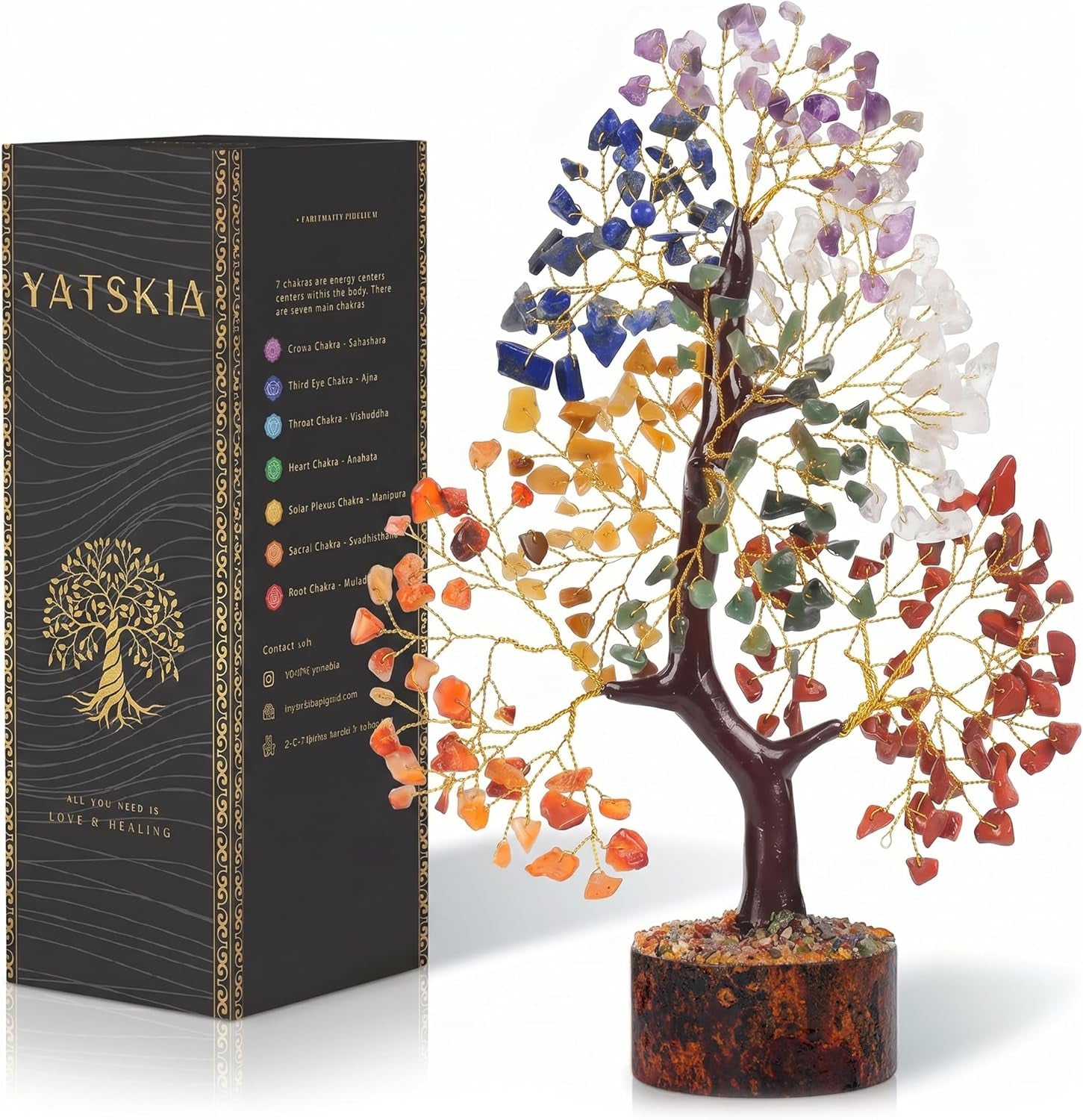 7 Chakra Tree of Life, Birthday Gifts for Women, Crystal Tree Home Office Decor, Healing Crystals Room Decor, House Warming Gifts New Home (10-12 Inch, 300 Beads)