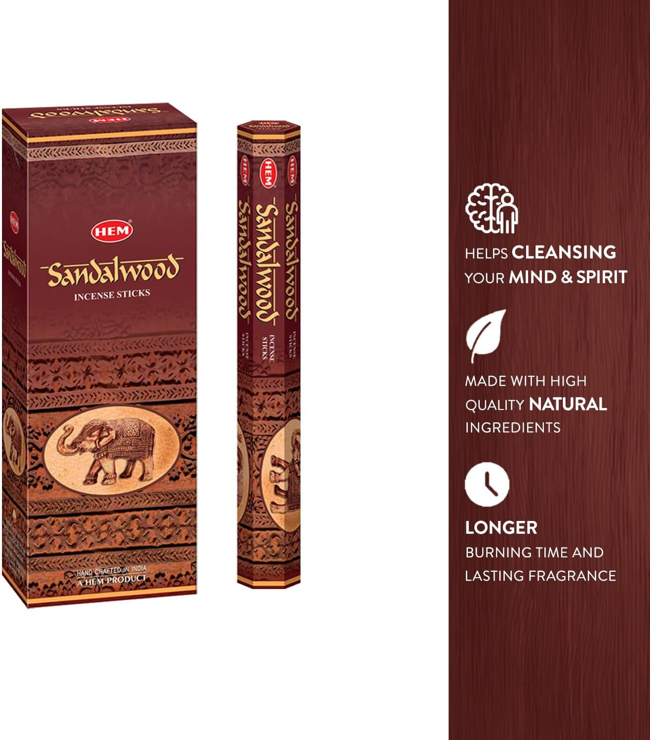 Sandalwood Incense Sticks (120 Sticks, 6 Boxes Inside) | Aromatherapy Incense for Home, Induce Relaxing Sleep, Spiritual Strength, and Strengthen Meditation Practices | Natural Indian Fragrance.