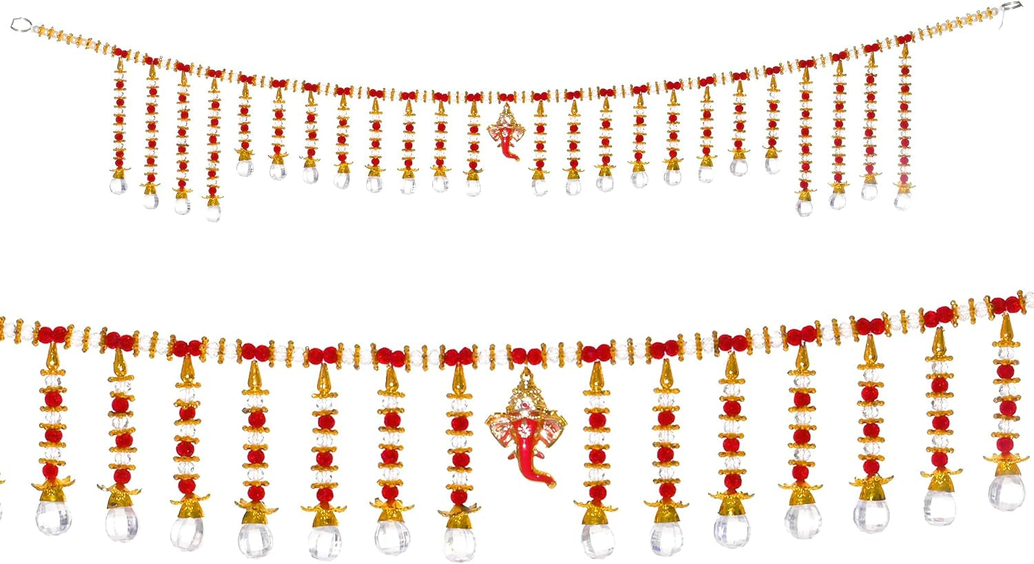 Toran Bandanwaar Decorative Hanging for Wall Door Home Temple Festival Wedding Function Party Decoration Décor and Gifting (White and Brown Beads)