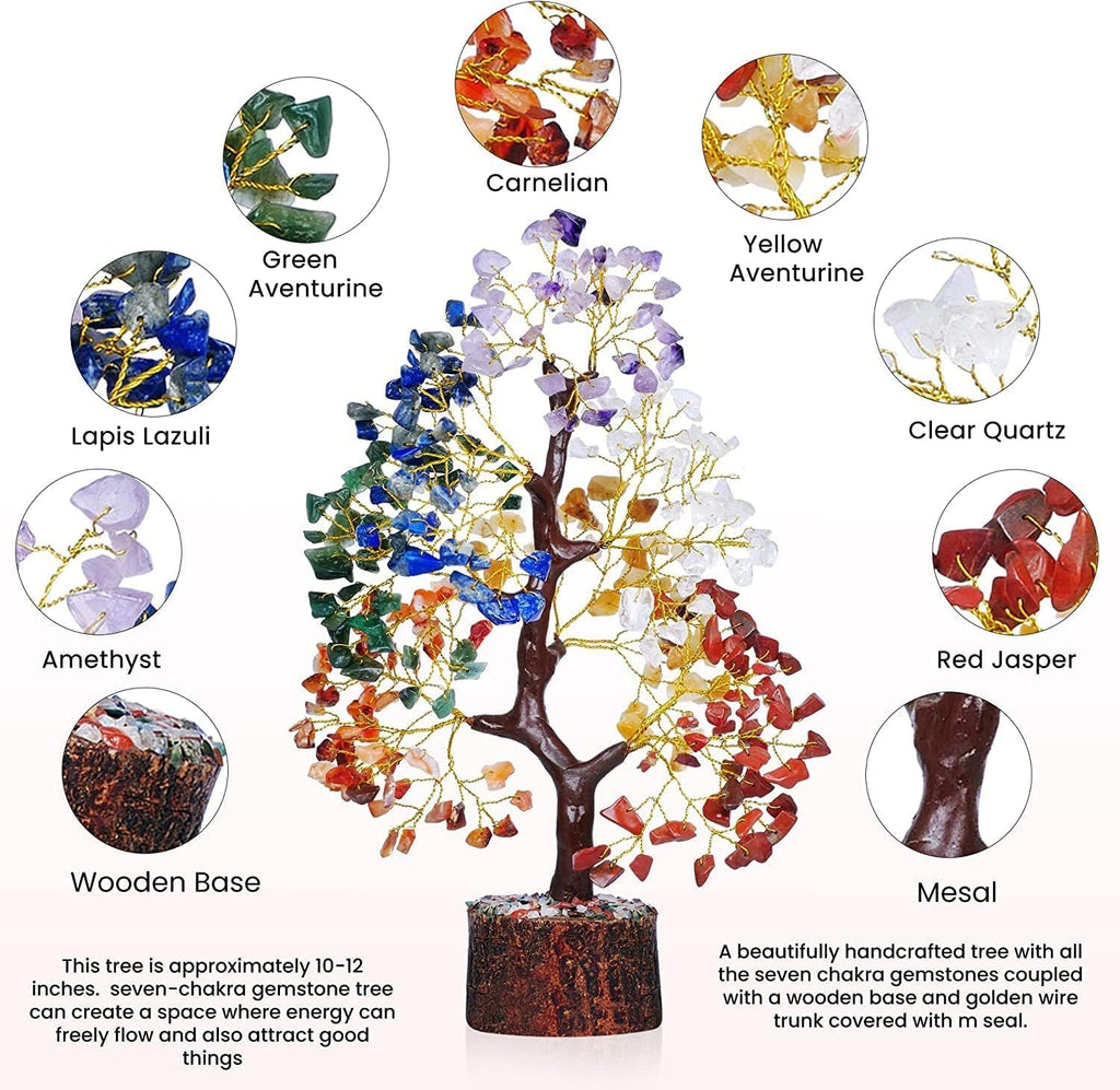 7 Chakra Tree of Life, Birthday Gifts for Women, Crystal Tree Home Office Decor, Healing Crystals Room Decor, House Warming Gifts New Home (10-12 Inch, 300 Beads)