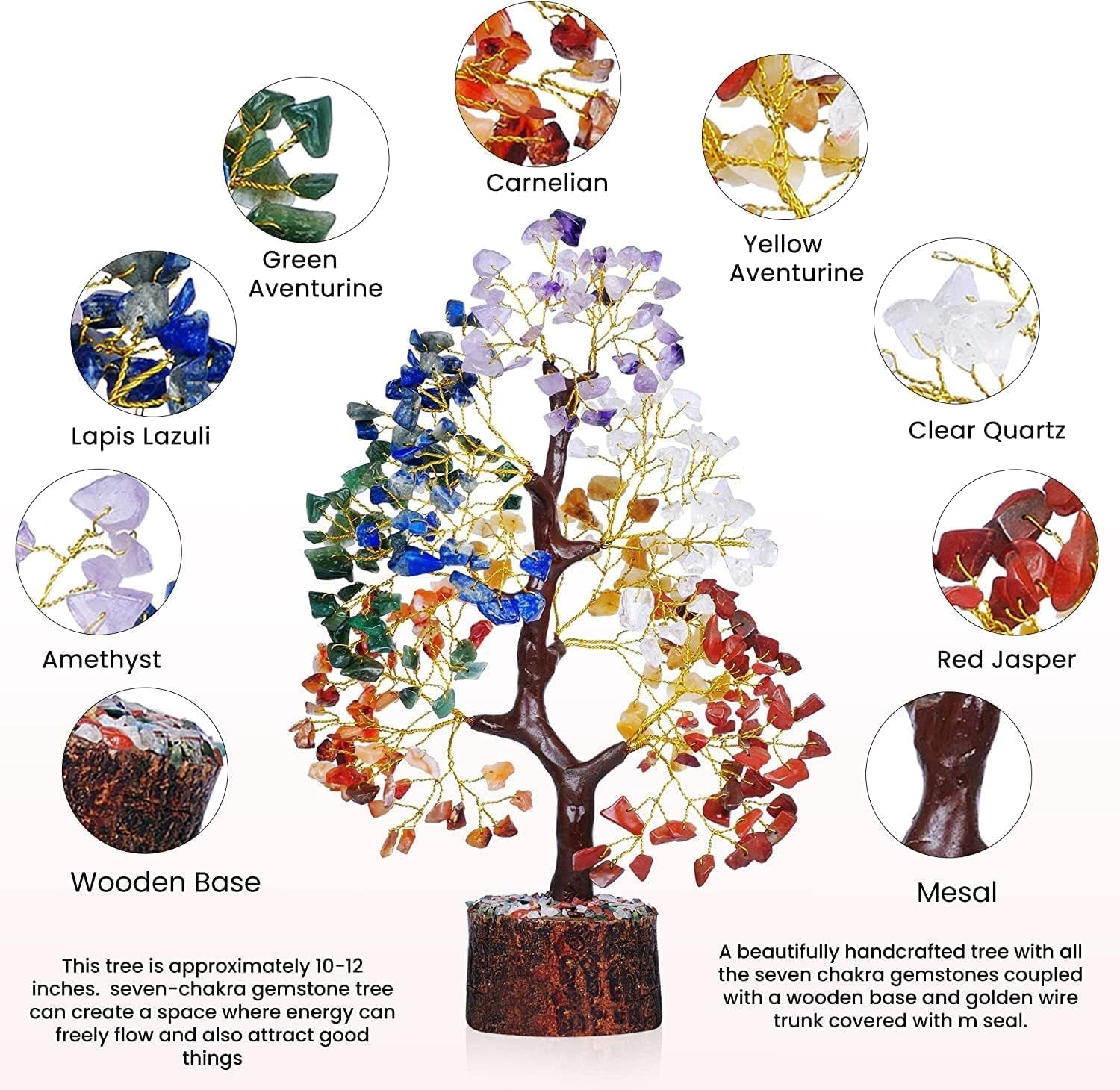7 Chakra Tree of Life, Birthday Gifts for Women, Crystal Tree Home Office Decor, Healing Crystals Room Decor, House Warming Gifts New Home (10-12 Inch, 300 Beads)