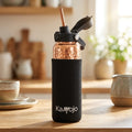 Pure Copper Water Bottle for Drinking Water – 100% Hammered Tumbler with Flip-Top Push Button Lid, Copper Straw & Insulating Sleeve – Handcrafted Ayurvedic Cup 32 Oz