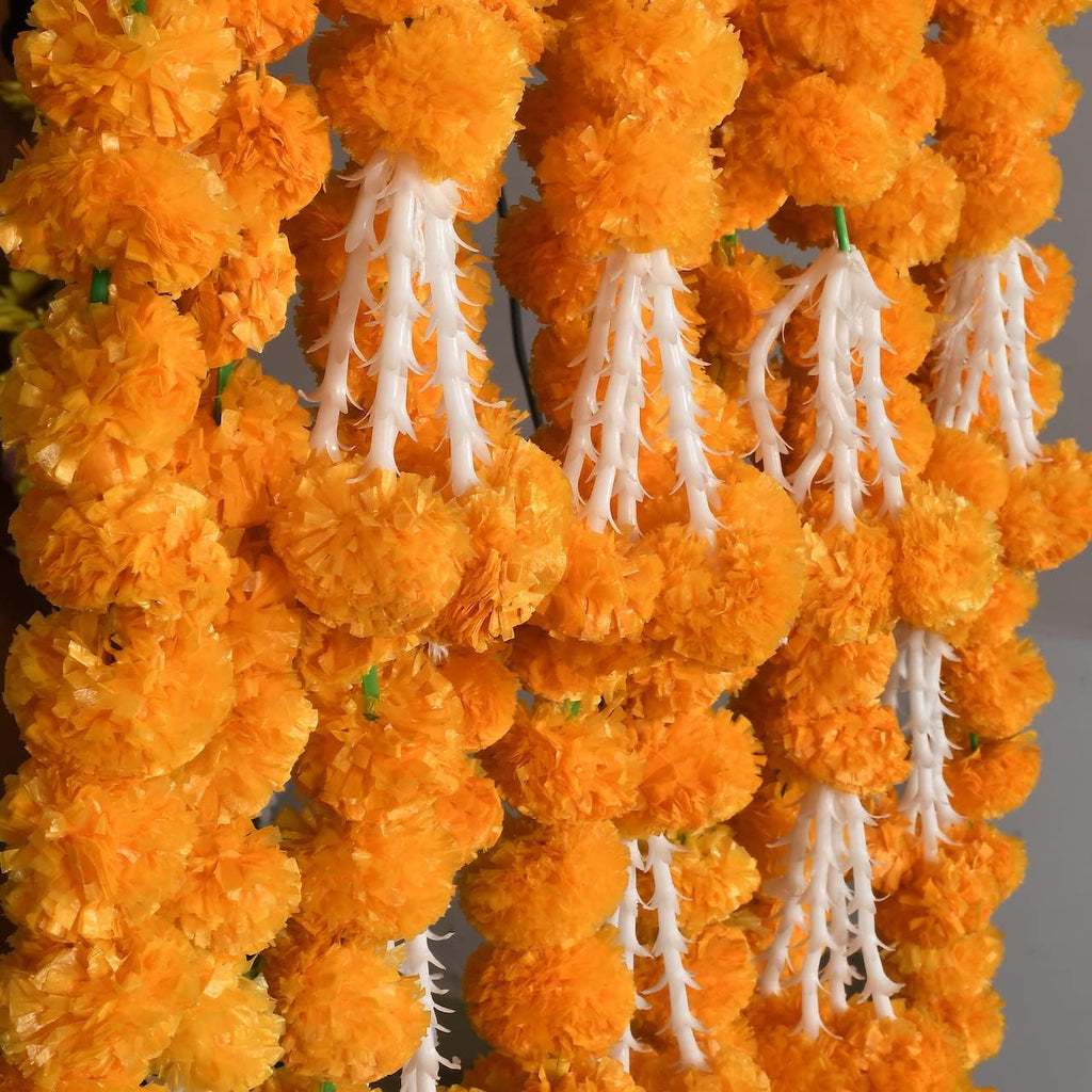 5 PC - 5 Feet Orange Marigold Garland |Indian/American Wedding Party Mantle Decoration, Faux Garlands Wedding Garland, Diwali Decoration, Spring Bush Floral!