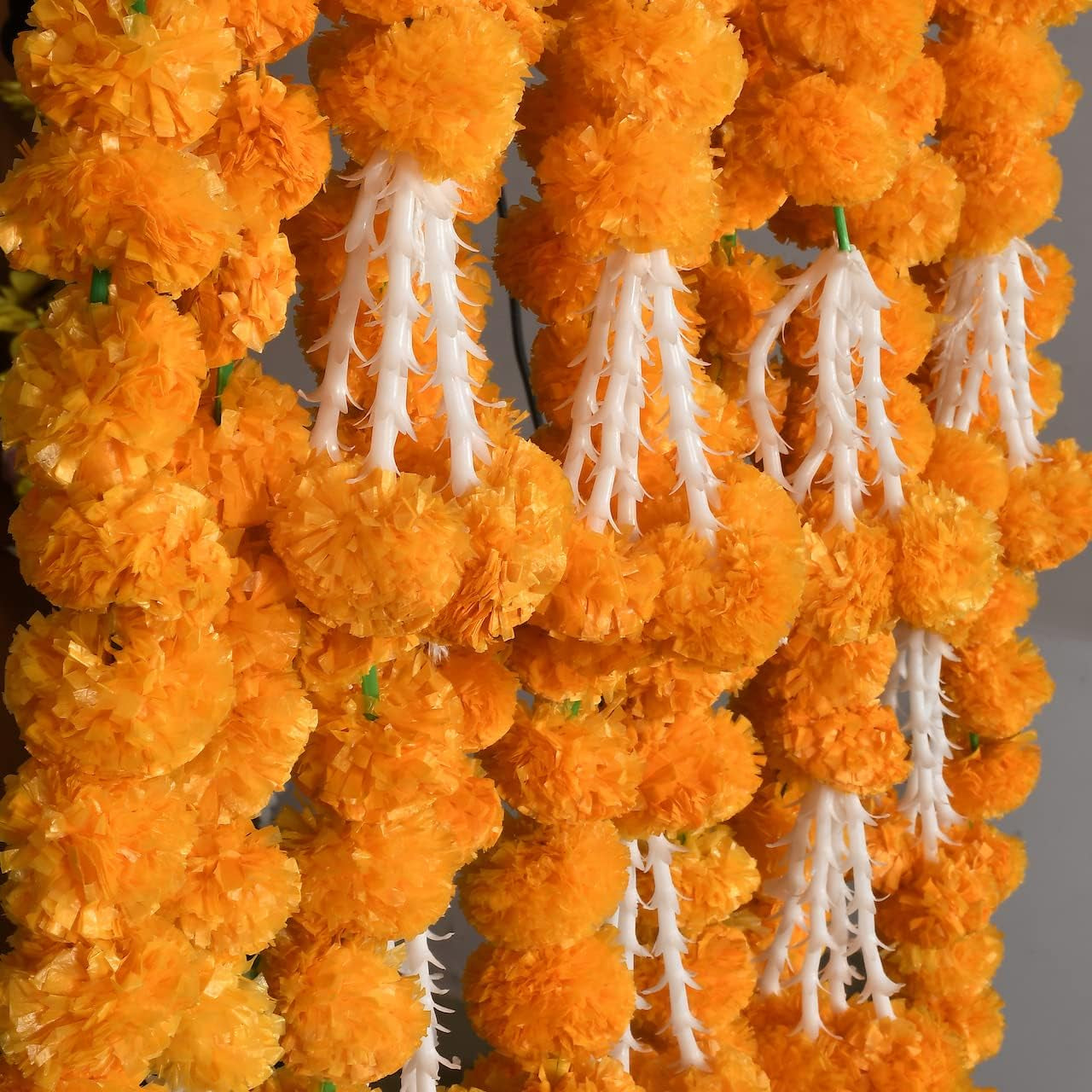 5 PC - 5 Feet Orange Marigold Garland |Indian/American Wedding Party Mantle Decoration, Faux Garlands Wedding Garland, Diwali Decoration, Spring Bush Floral!