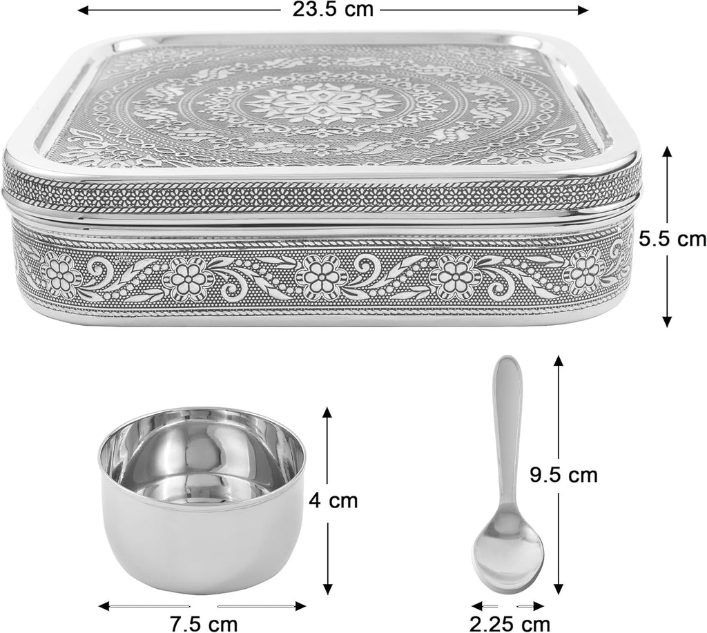 Premium Designer Masala Dabba with 9 Compartments & 2 Spoons, Antique Style Stainless Steel Spice & Dry Fruit Box Organizer Container with Gift Box for Kitchen, Festivals & Gifting