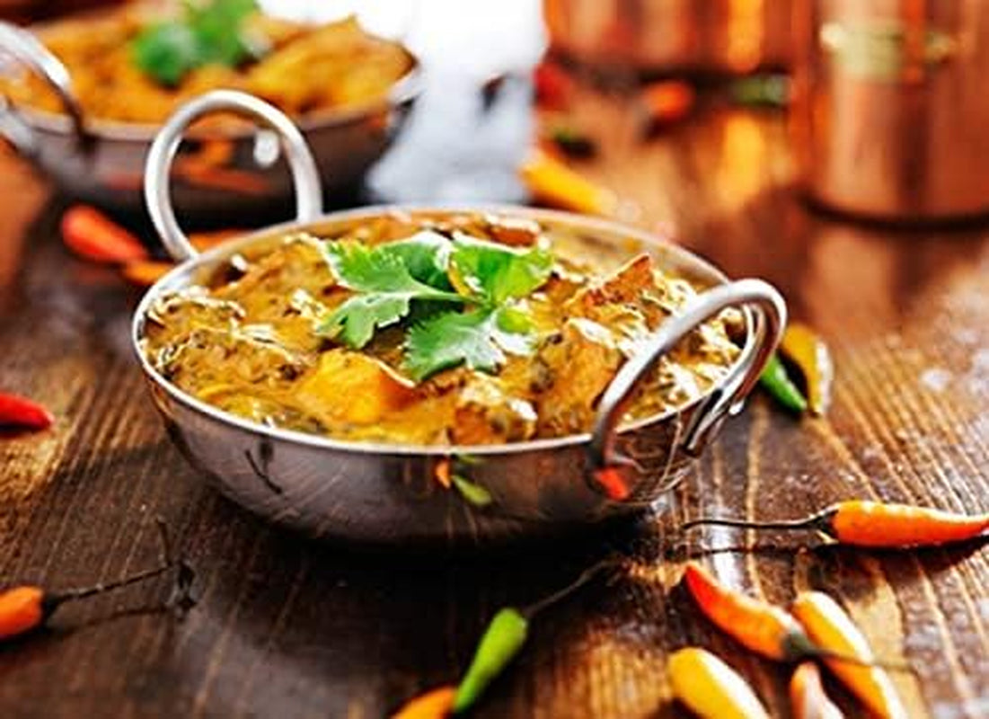 Balti Dish Set of 4. Stainless Steel 13Cm, Curry Bowel and Indian Cuisine Dishes. Multipurpose Indian Serving Karahi Restaurant Style Food Cooking and Serving Handled Dishes. (13Cm X 4 Pack)