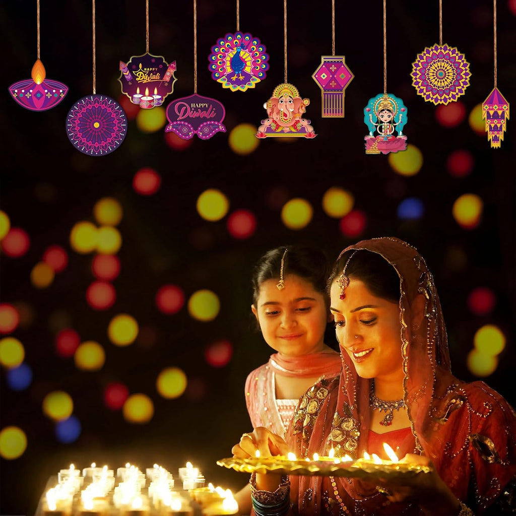 10 Pcs Diwali Rangoli Wooden Diwali Decorations for House, Indian Pooja Decorations for Diwali, Navratri, Wedding, Ganesh Pooja