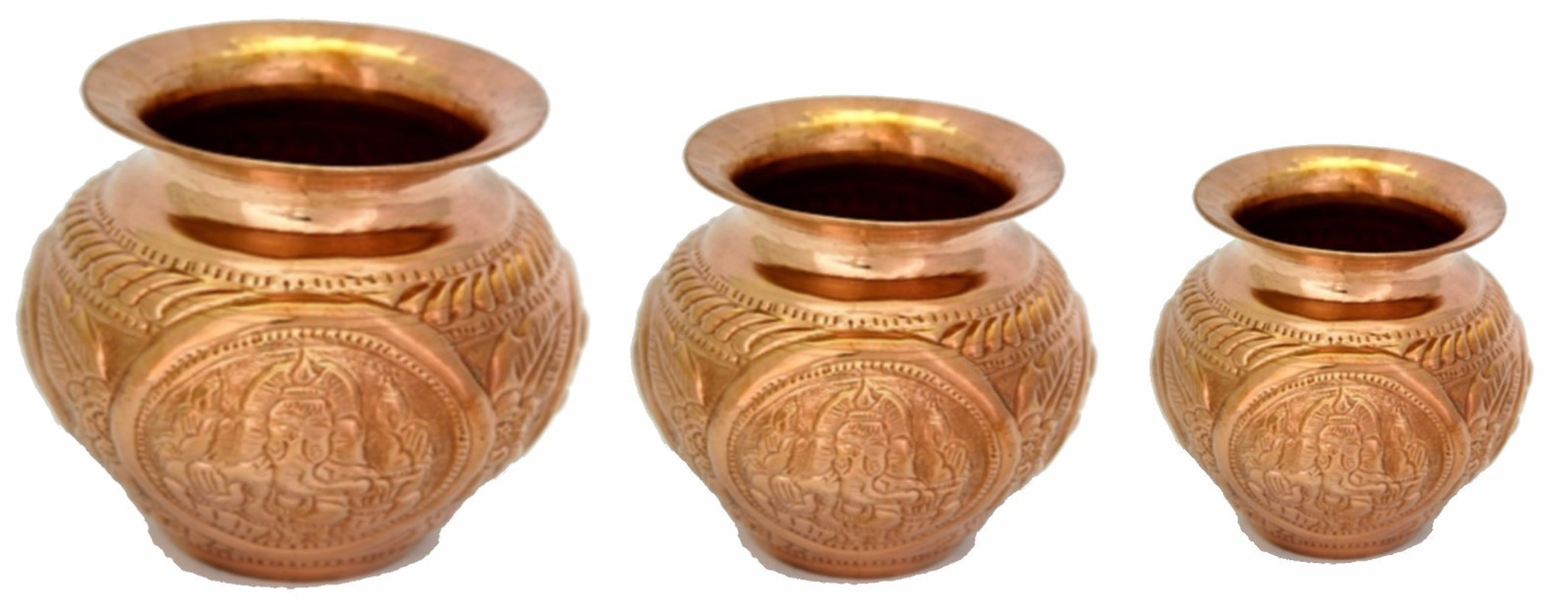 Pure Copper Lota Aum, Ganesh, Trishul - Nakshi Lota, Hindu Pooja