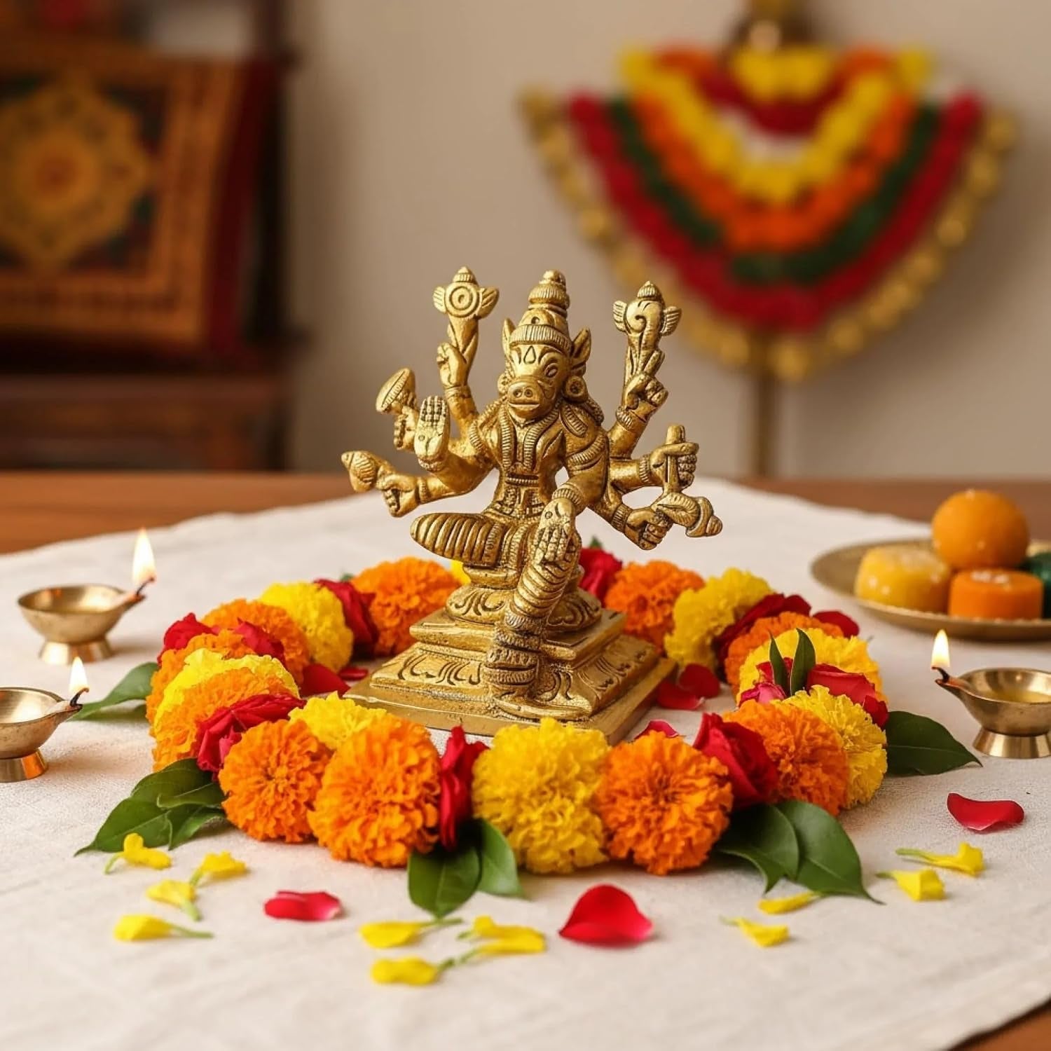 Solid Brass Goddess Varahi Devi Amman Statue for Pooja (3 Inch) – Indian Spiritual Deity Idol for Home Mandir Decor, Housewarming & Return Gift