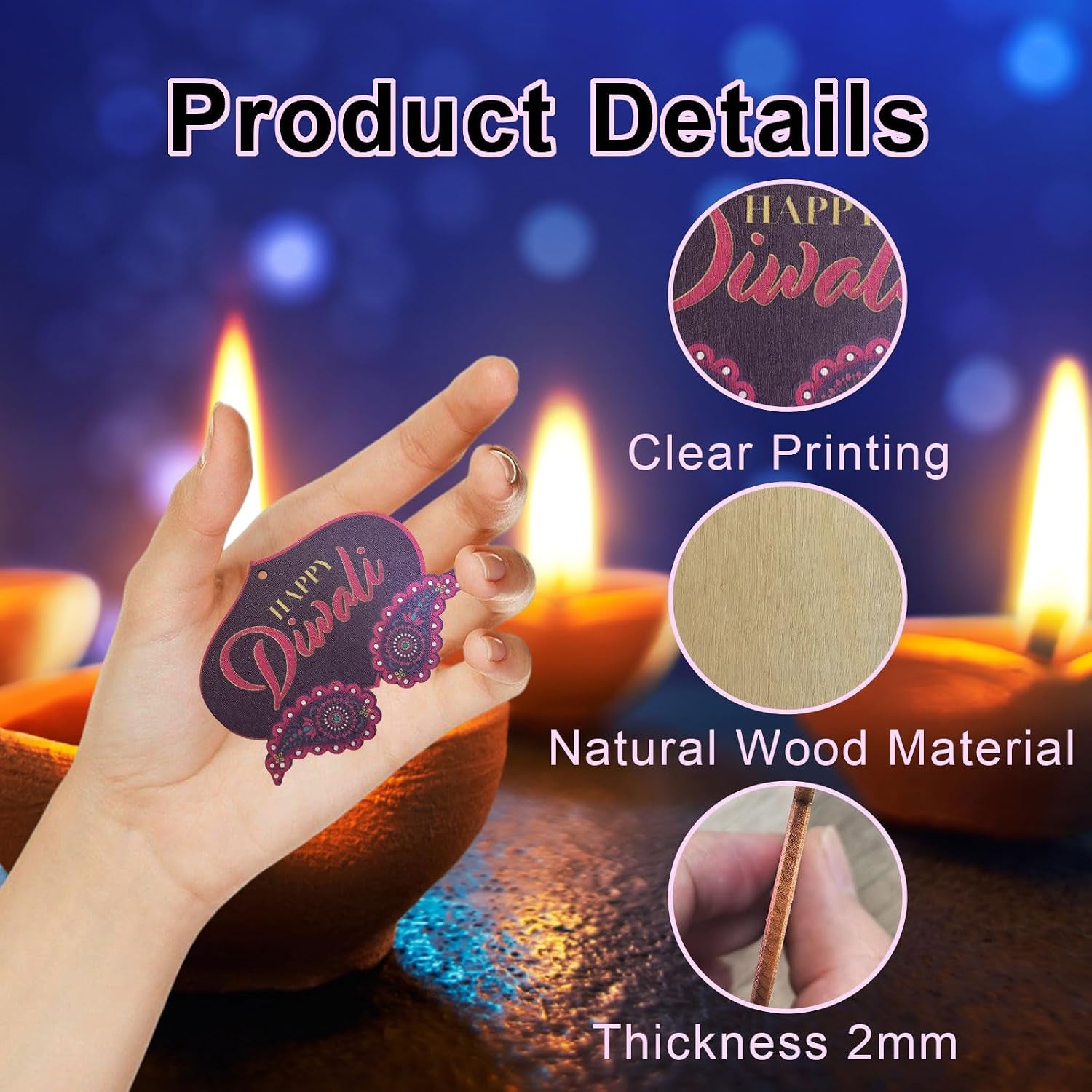 10 Pcs Diwali Rangoli Wooden Diwali Decorations for House, Indian Pooja Decorations for Diwali, Navratri, Wedding, Ganesh Pooja