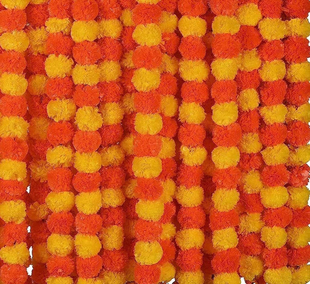 5 Pcs Yellow Dark Orange Marigold Flower Garland for Indian Wedding Decor
