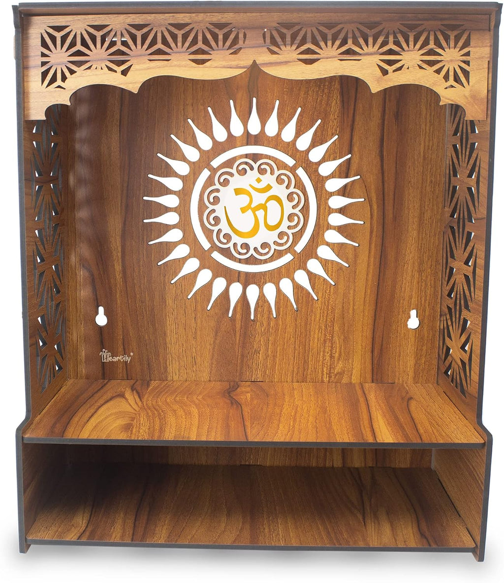 ® Shree Beautiful Wooden Pooja Stand for Home Mandir for Home Temple for Home and Office Puja Mandir for Home and Office Wall with LED Spot Light Product (H- 18, L- 16, W-8.75 Inch)