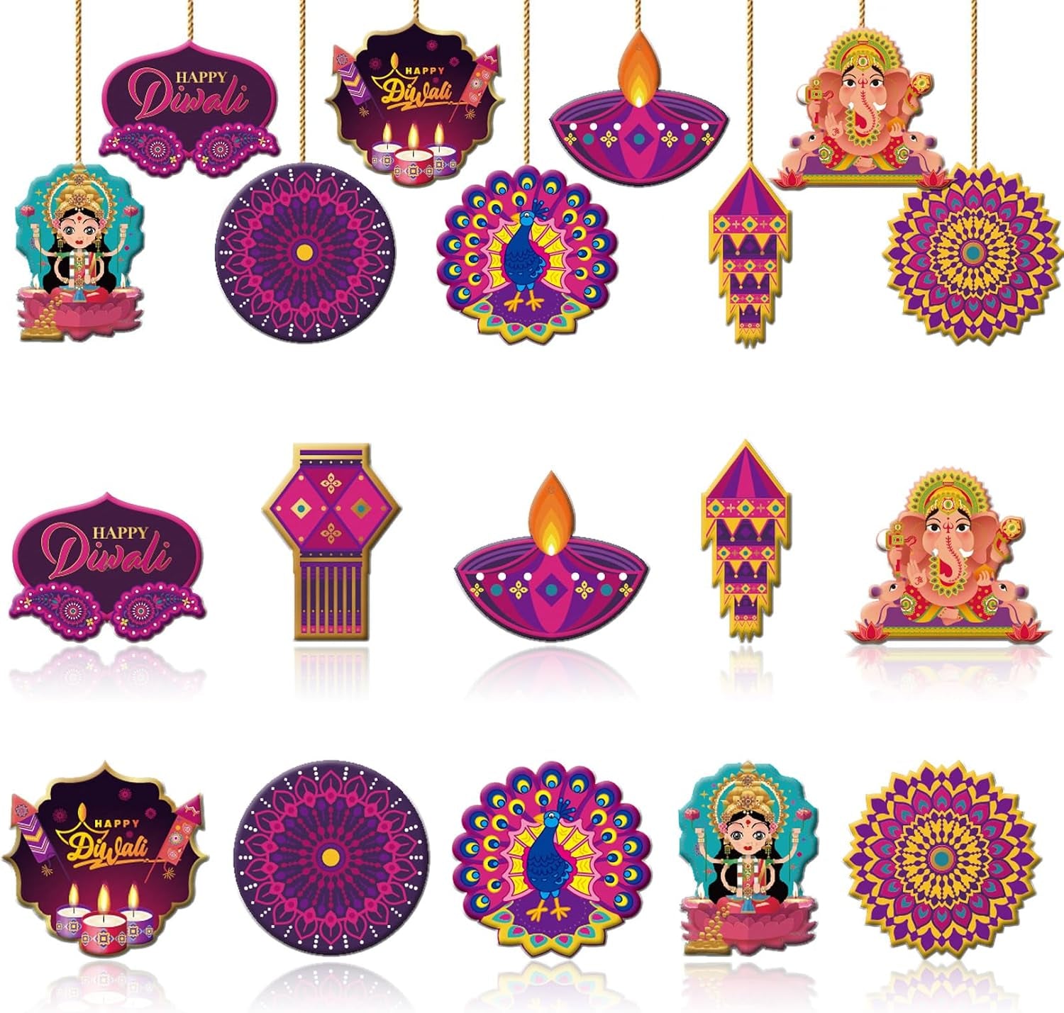 10 Pcs Diwali Rangoli Wooden Diwali Decorations for House, Indian Pooja Decorations for Diwali, Navratri, Wedding, Ganesh Pooja