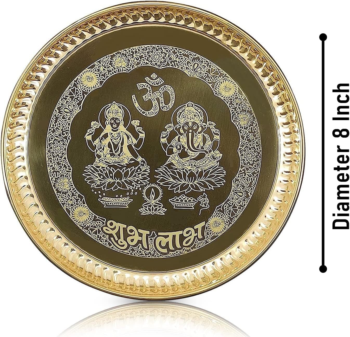 Brass Pooja Thali Set 8 Inch with Pital Plate, Kuber Diya, Ghanti, Glass, Spoon, Bowl, Design Dhup Dan Daily Puja Thali for Diwali Home Mandir Office Wedding Return Gift Items