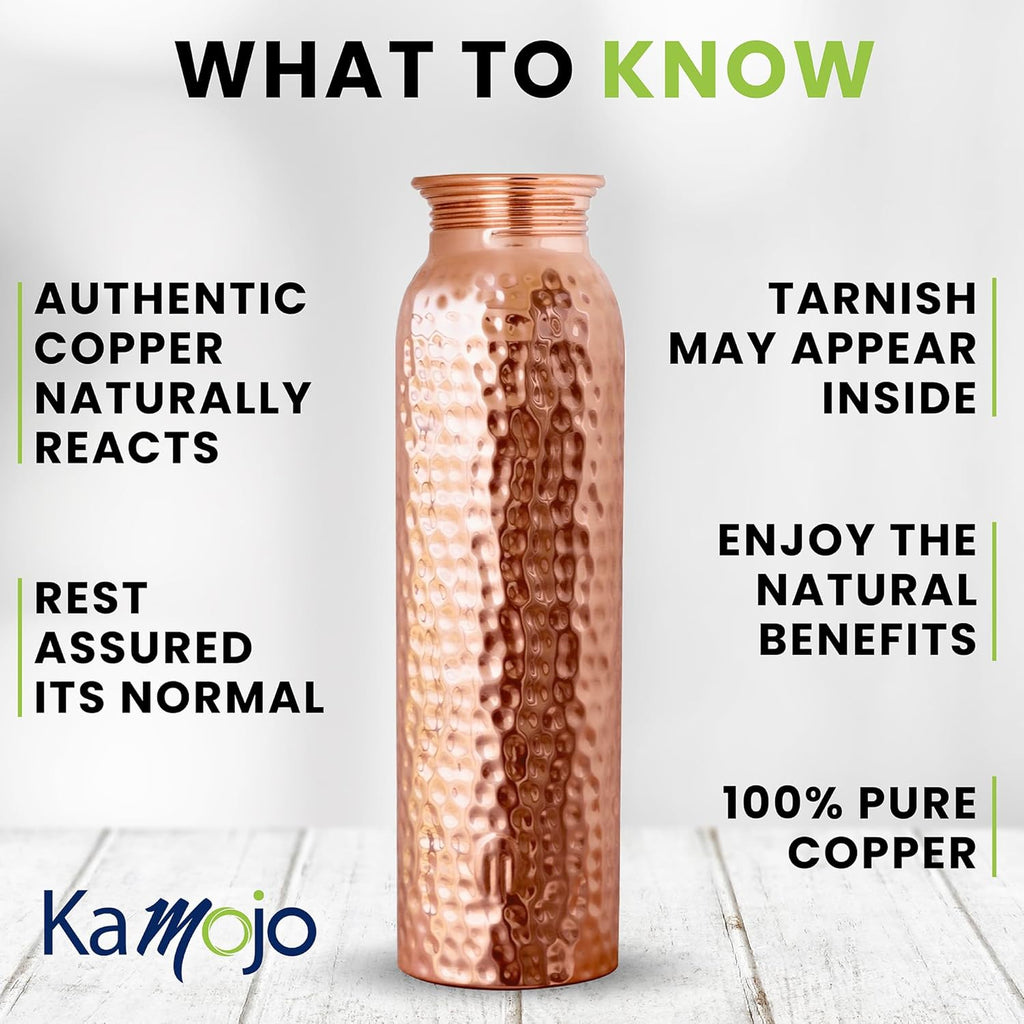 Pure Copper Water Bottle for Drinking Water – 100% Hammered Tumbler with Flip-Top Push Button Lid, Copper Straw & Insulating Sleeve – Handcrafted Ayurvedic Cup 32 Oz