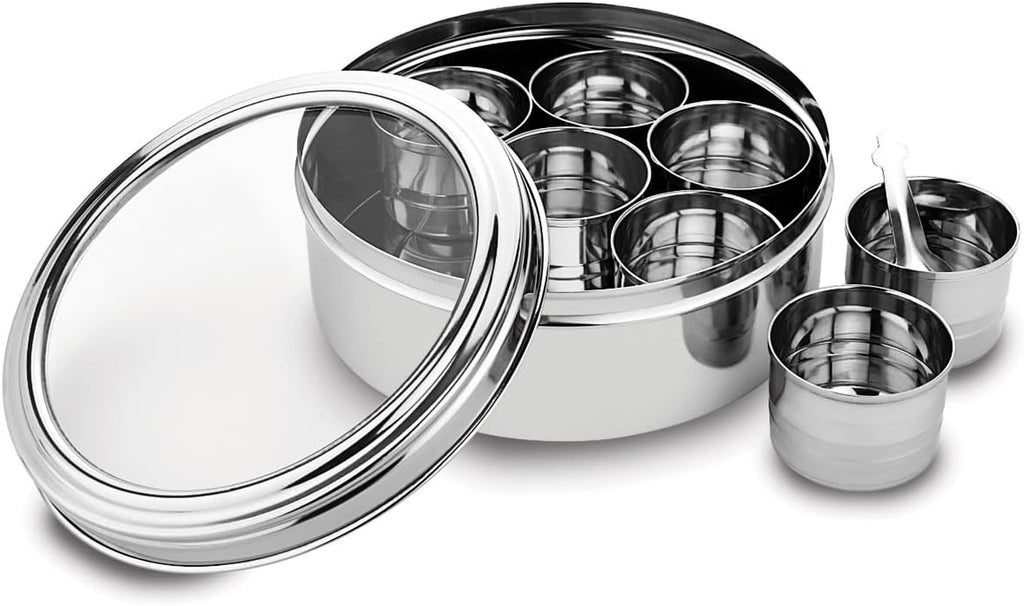 Indian Spice Box - 7 Containers, Stainless Steel Masala Dabba, Large Kitchen Spice Box