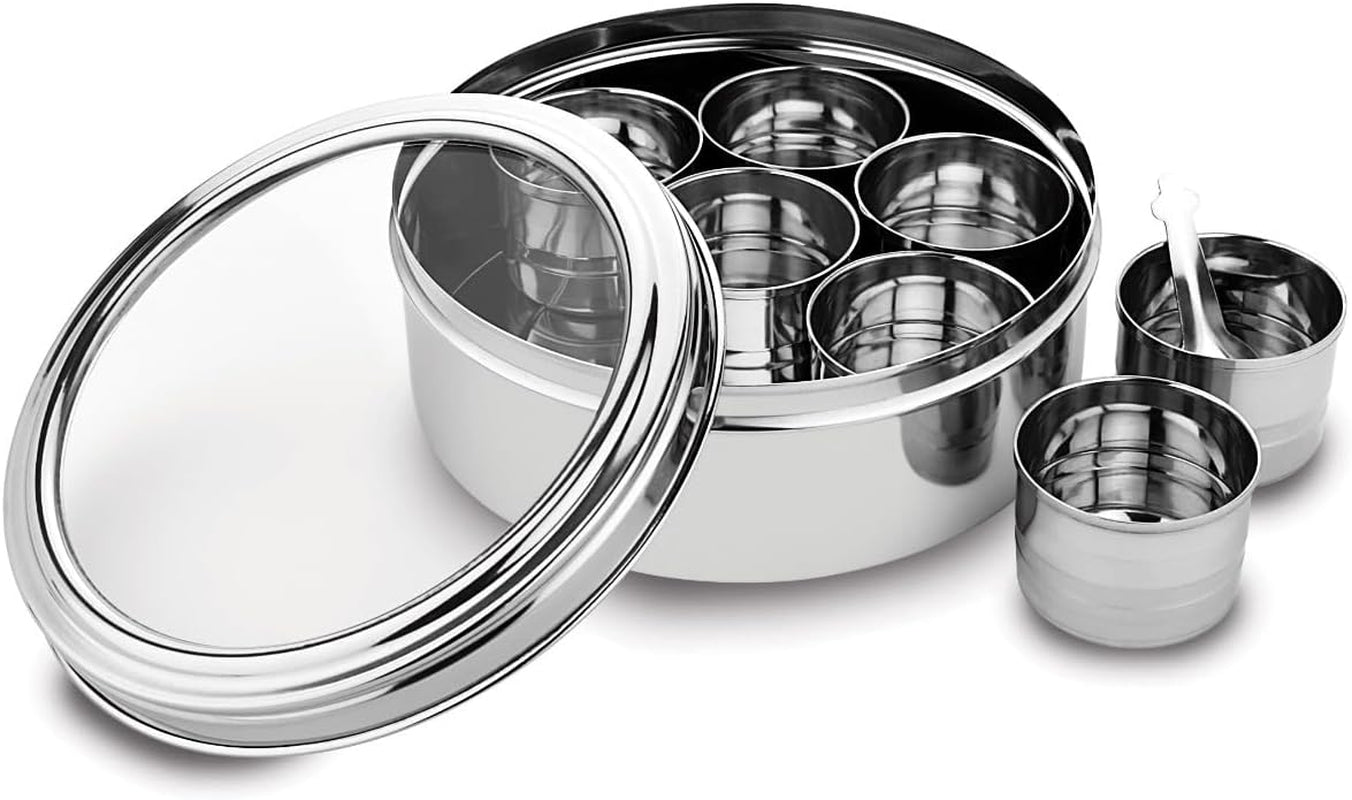 Indian Spice Box - 7 Containers, Stainless Steel Masala Dabba, Large Kitchen Spice Box