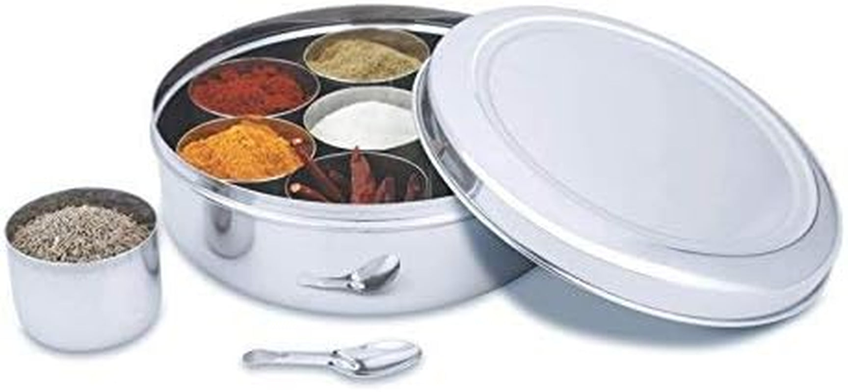 Stainless Steel Masala Dabba Spice Box,Spice Containers Masala Dabba 7 Compartments