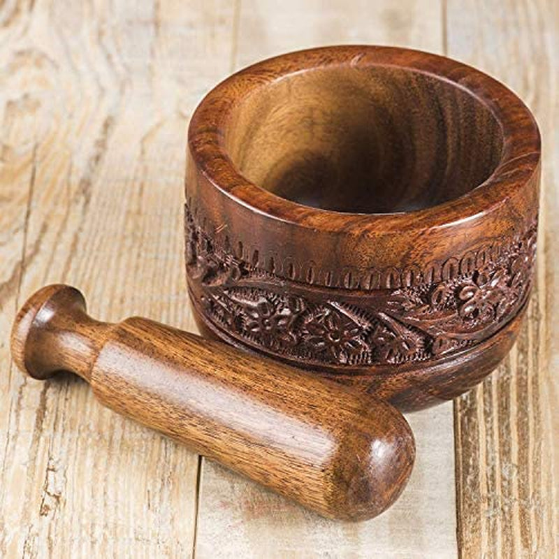 Mother'S Day Gifts Handmade Natural Wooden Mortar & Pestle Mixing Grinder Set for Garlic Press, Coffee Grinder, Ginger Crusher, Spice Grinding & Kitchen 4 Inch Diameter