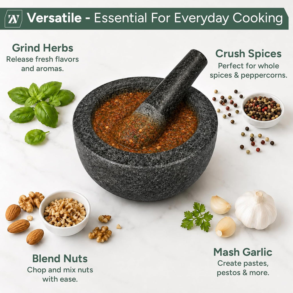 Pestle and Mortar Set – Premium Solid Natural Stone, Essential for Kitchen Essentials & Culinary Creations – Durable and Elegant Design by