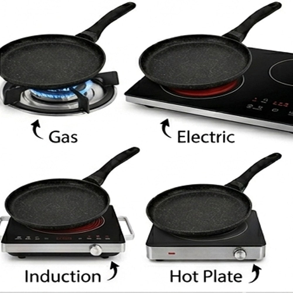 TFS Die Cast Tawa Non Stick – Induction Compatible Flat Dosa Pan, Granite Stone
