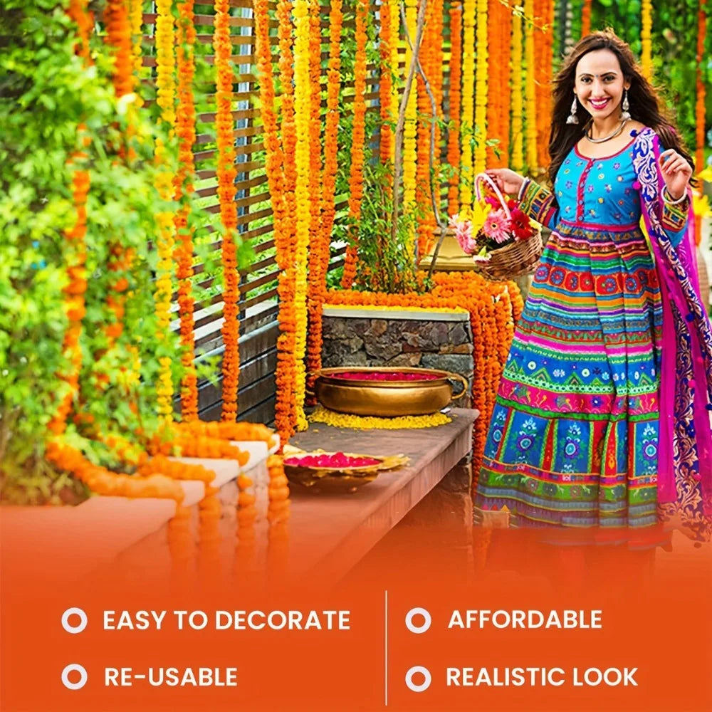 Long Strands Artificial Marigold Garland 1.5M Pooja Diwali Fiesta Pooja Marigold Flowers Indian Décor Events Decor