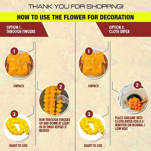 5 Feet Indian Marigold Garland for Decoration, Artificial Marigold Flowers for Diwali Halloween Day of Dead, Día De Los Muertos, Indian Wedding Flower Decoration (Yellow & Mango)