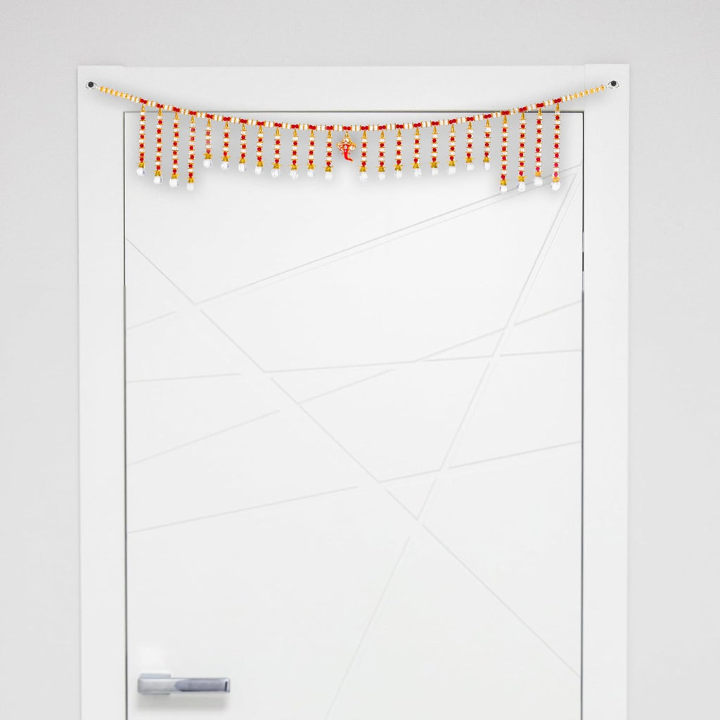 Toran Bandanwaar Decorative Hanging for Wall Door Home Temple Festival Wedding Function Party Decoration Décor and Gifting (White and Brown Beads)
