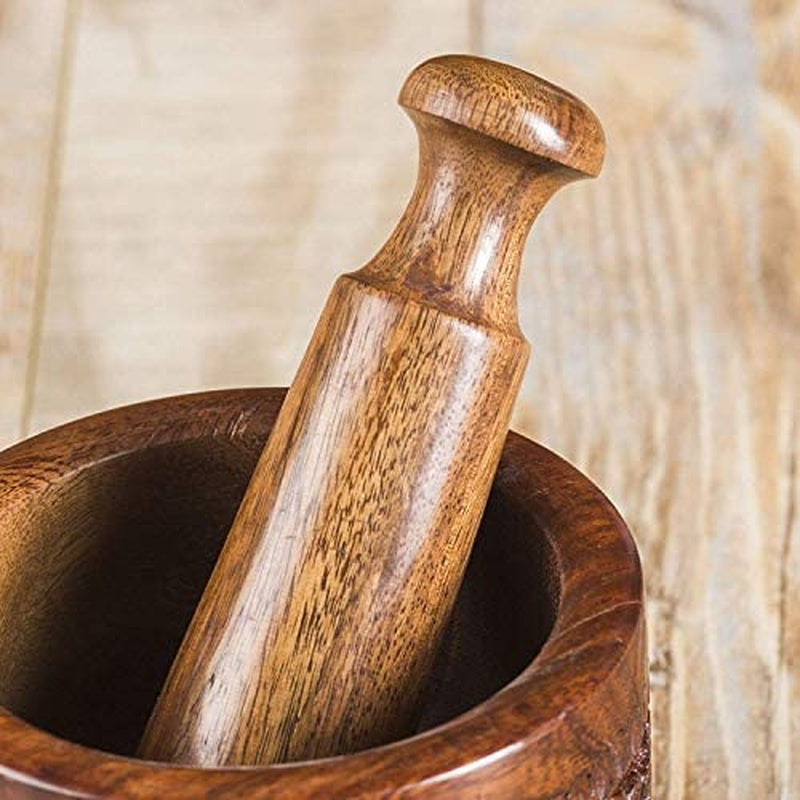 Mother'S Day Gifts Handmade Natural Wooden Mortar & Pestle Mixing Grinder Set for Garlic Press, Coffee Grinder, Ginger Crusher, Spice Grinding & Kitchen 4 Inch Diameter