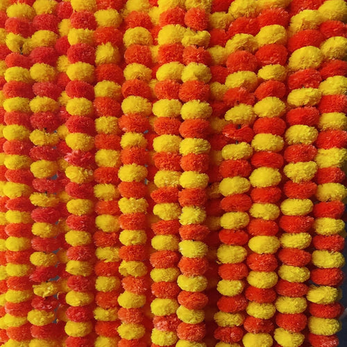 5 PC - 5 Feet Marigold Garland |Indian/American Wedding Party Mantle Decoration, Faux Garlands Wedding Garland, Diwali Decoration, Spring Bush Floral! (Yellow & Dark Orange)