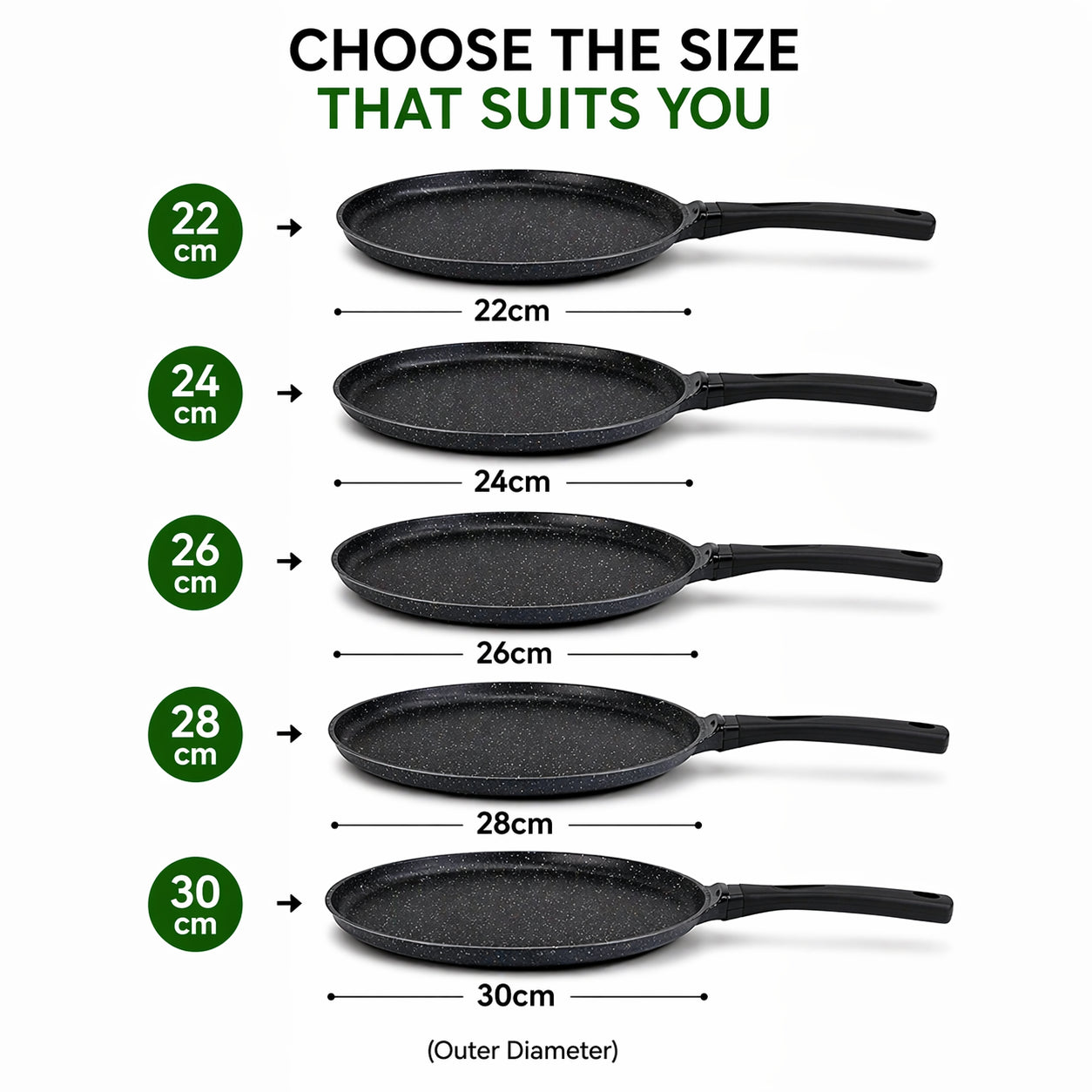 TFS Die Cast Tawa Non Stick – Induction Compatible Flat Dosa Pan, Granite Stone