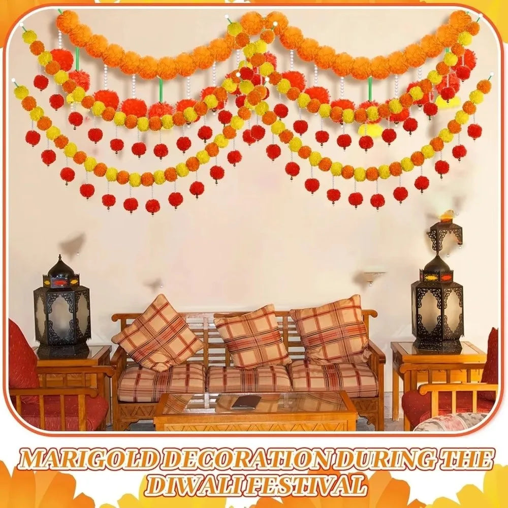 Long Strands Artificial Marigold Garland Indian Décor Pooja Diwali Fiesta Pooja Marigold Flowers Bendable Pooja Wedding