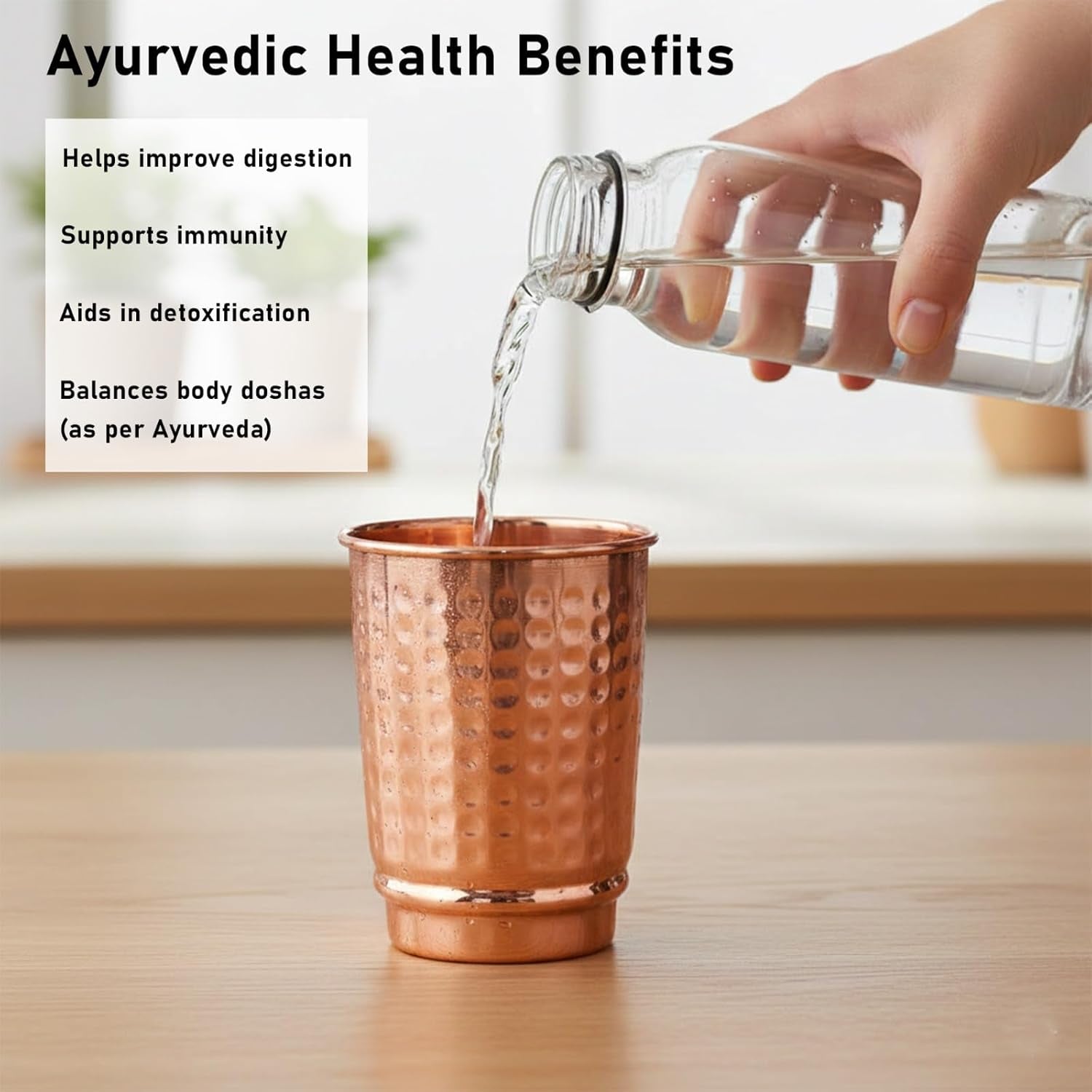 Pure Copper Hammered Drinking Cups - Ayurvedic Health Tumblers – 2 Pcs. Set -LACQUER Free (11.8 US Fl Oz) Traveller'S Copper Cups for Ayurveda Health Benefits (Hammered)