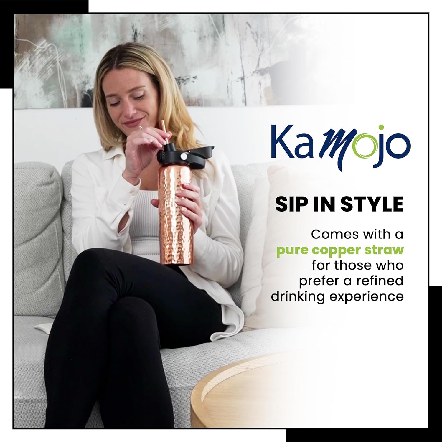 Pure Copper Water Bottle for Drinking Water – 100% Hammered Tumbler with Flip-Top Push Button Lid, Copper Straw & Insulating Sleeve – Handcrafted Ayurvedic Cup 32 Oz