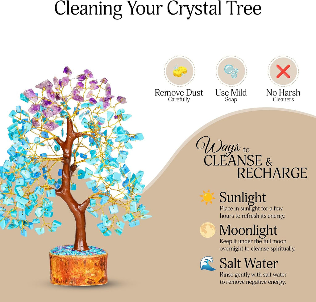 Turquoise Tree | Crystal Tree | Crystal and Gemstones | Boho Office Decor | Meditation Decor | Gifts for Crystal Lovers | Get Well Gifts for Women | 10 Inch