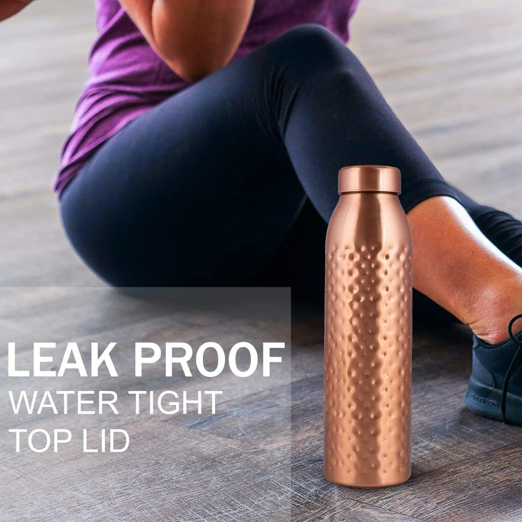 , Copper Water Bottle 1L - Gift Box of 3, Plain 2, Hammered 1, an Ayurvedic Vessel Made of Pure Copper - Helps You Drink More Water with Many Health Benefits