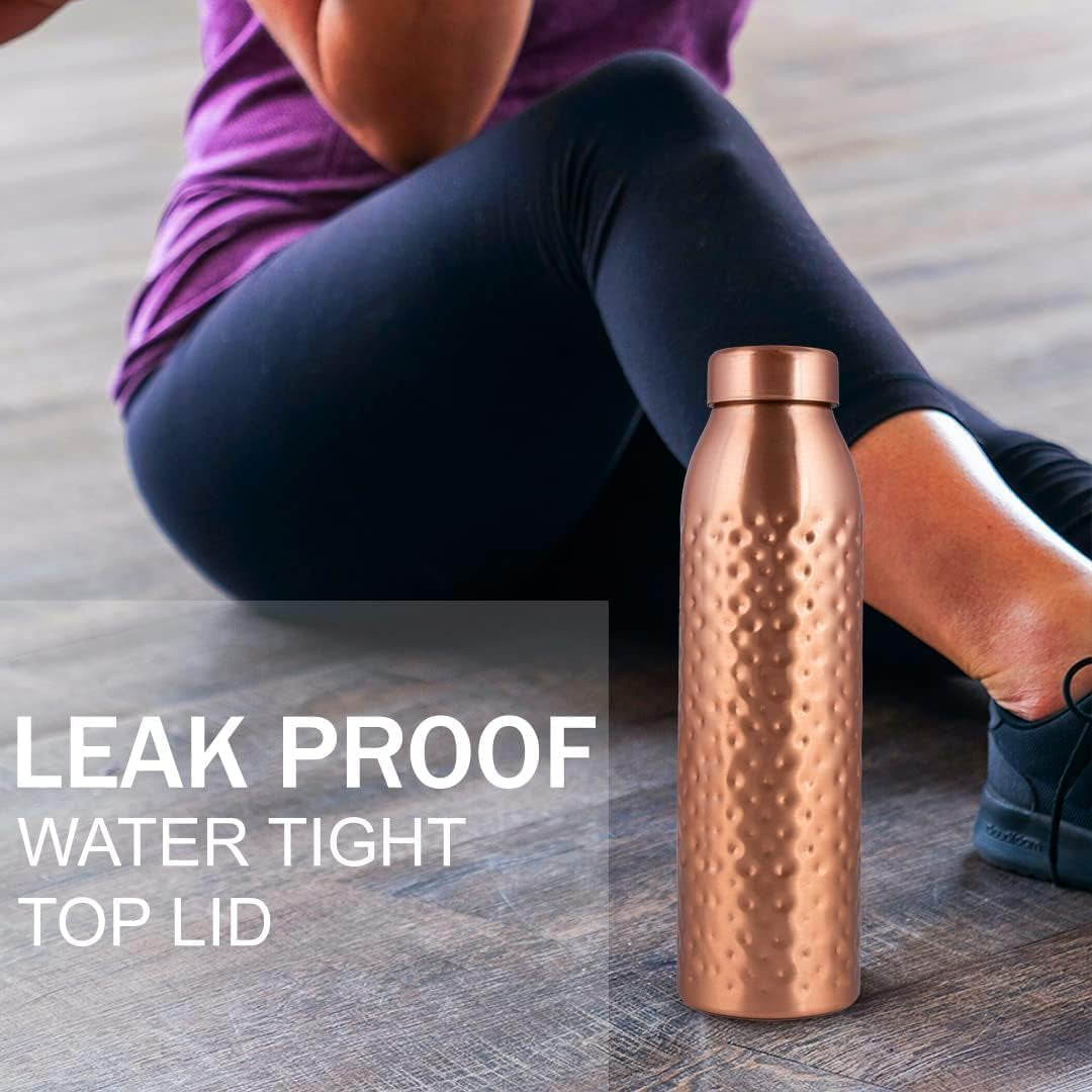 , Copper Water Bottle 1L - Gift Box of 3, Plain 2, Hammered 1, an Ayurvedic Vessel Made of Pure Copper - Helps You Drink More Water with Many Health Benefits