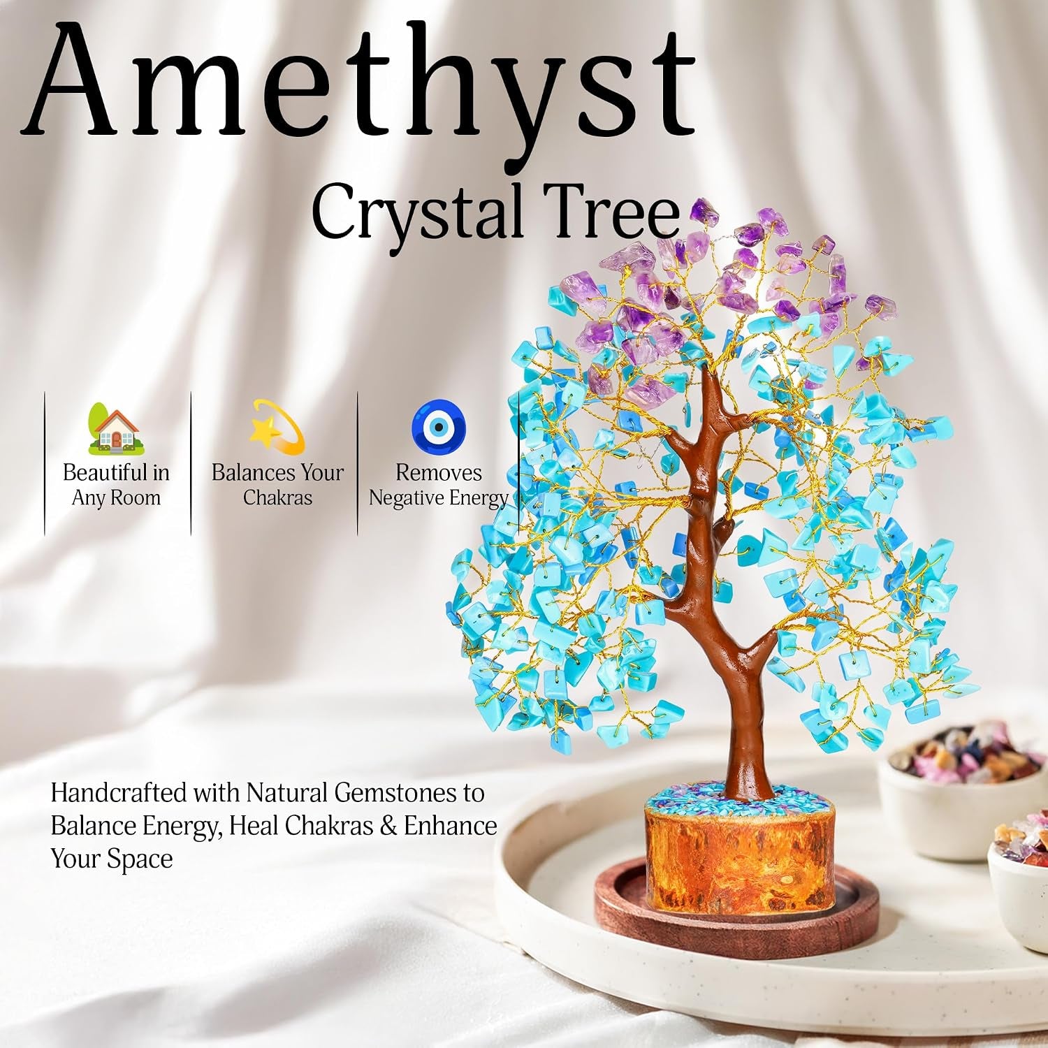 Turquoise Tree | Crystal Tree | Crystal and Gemstones | Boho Office Decor | Meditation Decor | Gifts for Crystal Lovers | Get Well Gifts for Women | 10 Inch