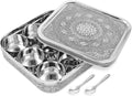 Premium Designer Masala Dabba with 9 Compartments & 2 Spoons, Antique Style Stainless Steel Spice & Dry Fruit Box Organizer Container with Gift Box for Kitchen, Festivals & Gifting