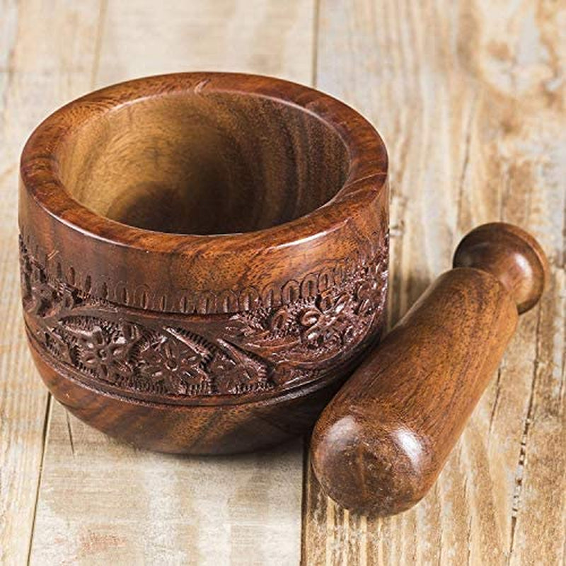 Mother'S Day Gifts Handmade Natural Wooden Mortar & Pestle Mixing Grinder Set for Garlic Press, Coffee Grinder, Ginger Crusher, Spice Grinding & Kitchen 4 Inch Diameter