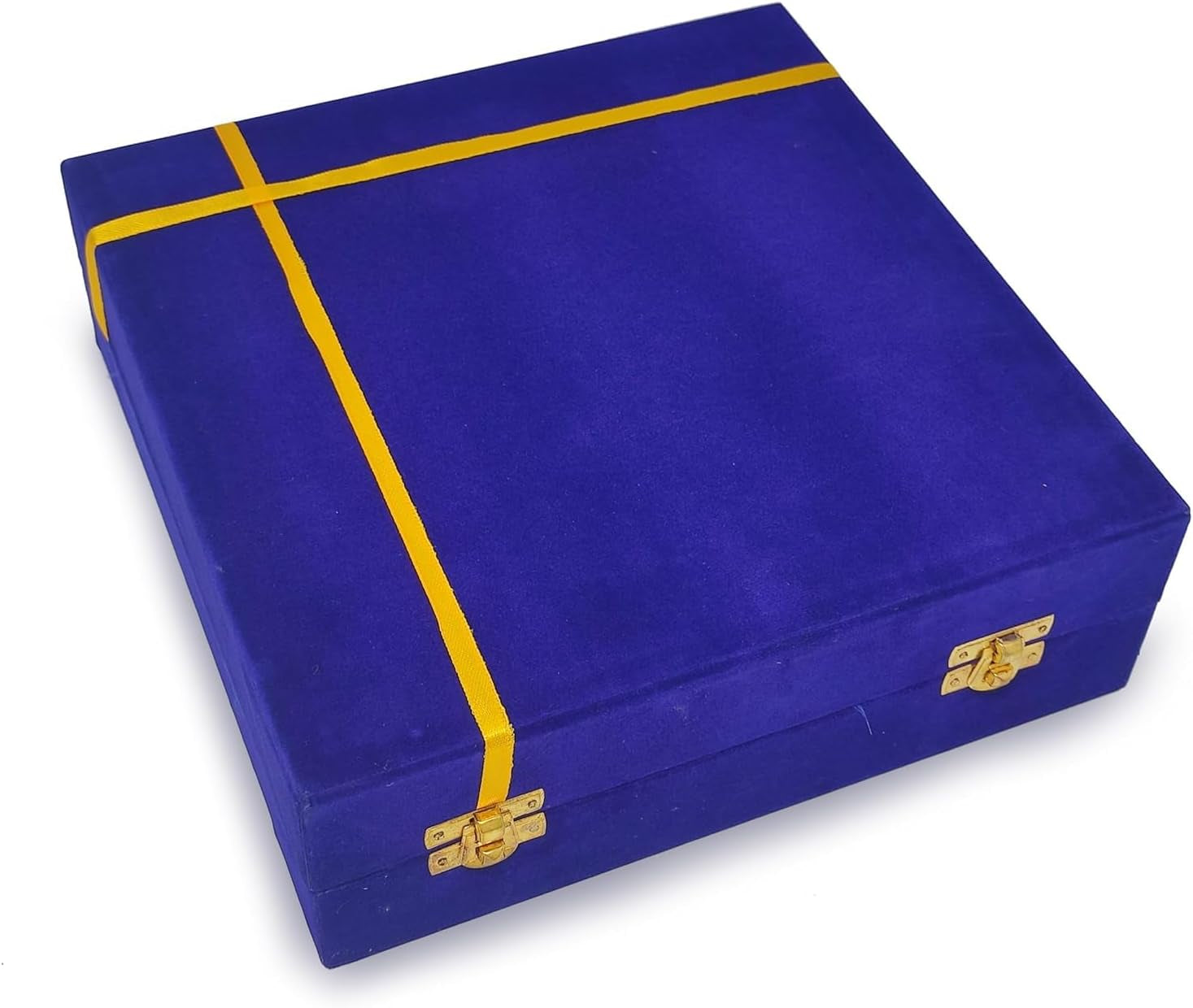 Pooja Thali Set Silver Plated with Blue Gift Box Designed Puja Plate 22 CM Bowl Ghanti Kalash Spoon Dhup Dan Diya for Home Office Diwali Wedding Return Gift Items
